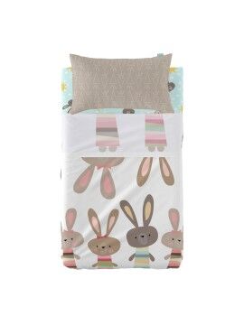 Conjunto de Lençóis HappyFriday Moshi Moshi Rabbit family Multicolor Berço de Bebé 2 Peças