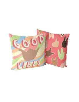 Capa de travesseiro HappyFriday Aware Good vibes  Multicolor 50 x 50 cm 2 Peças