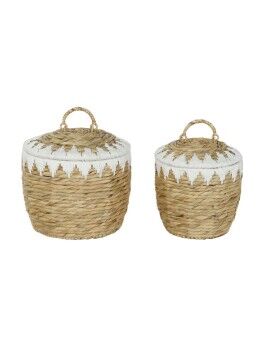 Conjunto de Cestas Home ESPRIT Branco Natural Fibra natural Boho 35 x 35 x 37 cm (2 Peças)