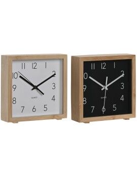 Reloj de Mesa Home ESPRIT Blanco Negro Bambú 16 x 4,6 x 16 cm (2 Unidades)