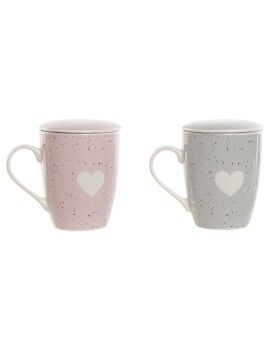 Taza con Filtro para Infusiones Home ESPRIT Gris Rosa 340 ml (2 Unidades)