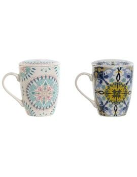 Taza con Filtro para Infusiones Home ESPRIT Azul Blanco Turquesa Mediterráneo 340 ml (2 Unidades)