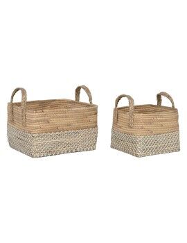 Juego de Cestas Home ESPRIT Blanco Natural Marrón claro PVC Hierba marina Junco 43 x 38 x 36 cm...