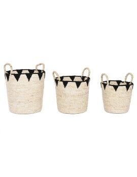 Juego de Cestas Home ESPRIT Negro Natural Fibra natural Boho 37 x 37 x 43 cm (3 Piezas)