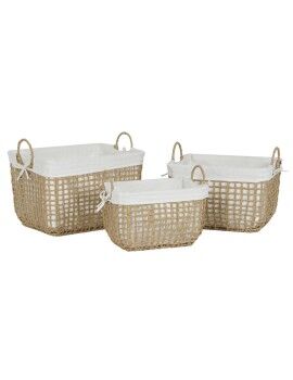 Juego de Cestas Home ESPRIT Blanco Natural Metal Moderno 45 x 34 x 36 cm (3 Piezas)