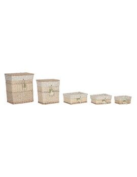 Conjunto de Cestas Home ESPRIT Verde Bege Natural vime 47 x 35 x 55 cm 5 Peças