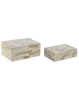 Caja-Joyero Home ESPRIT Hueso Madera de mango 18 x 13 x 7,7 cm (2 Piezas)