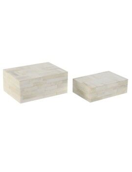 Caja-Joyero Home ESPRIT Hueso Madera de mango 18 x 13 x 7,7 cm (2 Piezas)