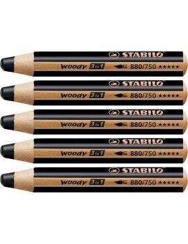 Lápis de cores Stabilo Woody Preto 3 em 1 (5 Unidades)