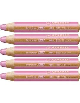 Lápis de cores Stabilo Woody Cor de Rosa 3 em 1 (5 Unidades)