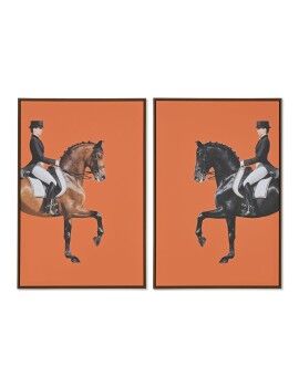 Cuadro Home ESPRIT Marrón Naranja Moderno Caballo 60 x 4 x 90 cm (2 Unidades)