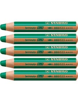 Lápices de colores Stabilo Woody Verde oscuro 3 en 1 (5 Unidades)