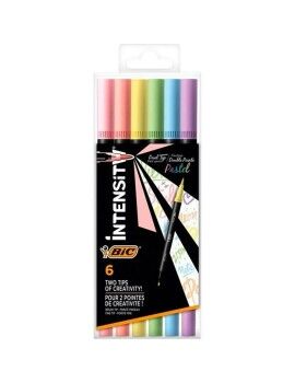 Conjunto de Canetas de Feltro Bic Intensity Dual tip Multicolor Pastel 6 Peças