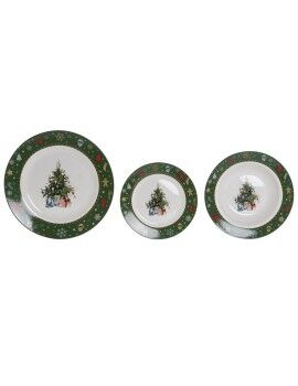 Louça DKD Home Decor Branco Verde Porcelana Carro Natal 26,5 x 26,5 x 2,5 cm 18 Peças