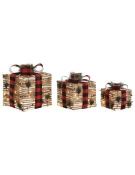 Adorno Navideño DKD Home Decor Rojo Natural 25 x 25 x 25 cm (3 Piezas)