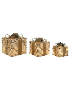 Adorno Navideño DKD Home Decor Blanco Dorado Natural 25 x 25 x 25 cm (3 Piezas)