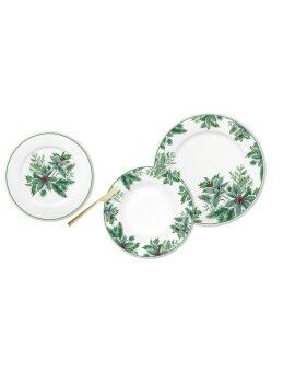 Louça DKD Home Decor Branco Verde Porcelana Folha de planta Natal 18 Peças 27 x 27 x 2 cm