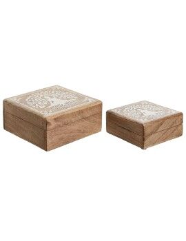 Caja-Joyero Home ESPRIT Blanco Natural Madera de mango 18 x 18 x 9 cm (2 Piezas)