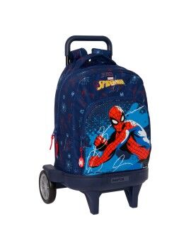 Mochila Escolar com Rodas Spider-Man Neon Azul Marinho 33 x 45 x 22 cm