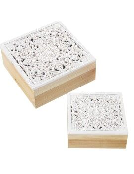 Juego de Cajas Decorativas Alexandra House Living Blanco Marrón Madera 2 Piezas