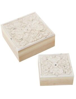 Juego de Cajas Decorativas Alexandra House Living Blanco Marrón Madera 2 Piezas