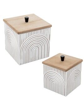 Juego de Cajas Decorativas Alexandra House Living Blanco Marrón Madera 2 Piezas