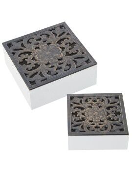 Juego de Cajas Decorativas Alexandra House Living Blanco Negro Madera 2 Piezas