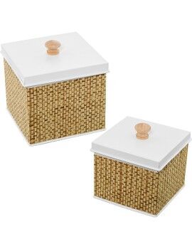 Juego de Cajas Decorativas Alexandra House Living Blanco Marrón Madera 2 Piezas