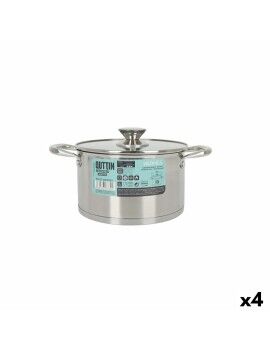 Olla con Tapa de Cristal Quttin Hermes Acero 3 L (4 Unidades)