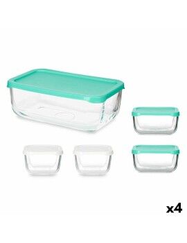 Set de Fiambreras Snow Box Rectangular Blanco Turquesa (4 Unidades)