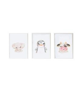 Conjunto de 3 quadros Crochetts Multicolor Madeira MDF 33 x 43 x 2 cm Elefante Vaca Pinguim (3...