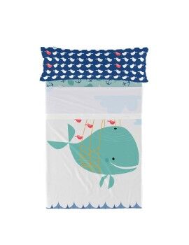 Juego de Sábanas HappyFriday Moshi Moshi Whale Multicolor Cama de 80/90 2 Piezas