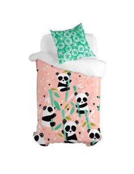 Conjunto de capa de edredom HappyFriday Moshi Moshi Panda Garden Cor de Rosa Solteiro 2 Peças