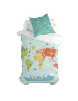 Conjunto de capa de edredom HappyFriday Happynois World Map Multicolor Solteiro 2 Peças