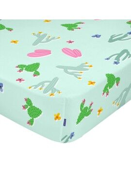 Lençol de baixo HappyFriday MOSHI MOSHI Multicolor Verde Claro 60 x 120 x 14 cm Catos