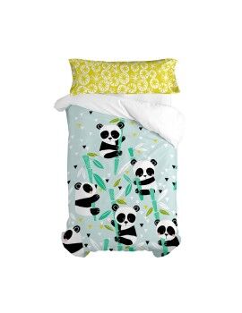 Conjunto de capa de edredom HappyFriday Azul Solteiro Urso Panda 2 Peças