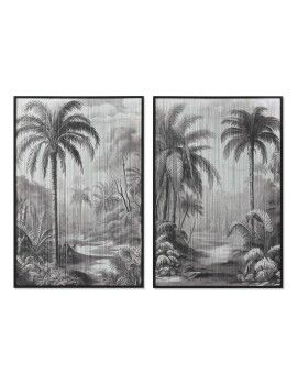 Pintura Home ESPRIT Branco Preto Palmeiras Tropical 80 x 3 x 120 cm (2 Unidades)