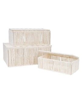 Juego de Cajas Decorativas Romimex Blanco Cuerda 35 x 16 x 24 cm 3 Piezas