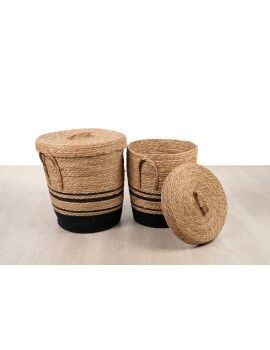 Conjunto de Cestos Romimex Preto Natural Corda 40 x 45 x 40 cm 2 Peças