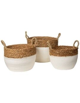 Conjunto de Cestos Romimex Branco Fibra natural 32 x 25 x 32 cm 3 Peças