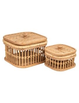 Juego de Cajas Decorativas Romimex Marrón Mimbre Madera MDF 19 x 14 x 19 cm 2 Piezas