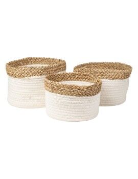 Juego de Cestos Romimex Blanco Natural Fibra natural 23 x 15 x 23 cm 3 Piezas