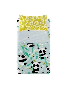 Conjunto de Lençóis HappyFriday Moshi Moshi Panda garden blue Azul Berço de Bebé 2 Peças