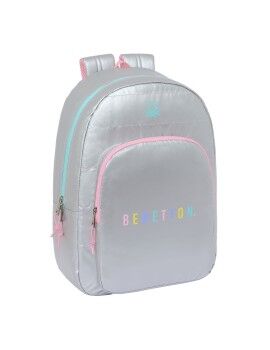 Mochila Escolar Benetton Silver Acolchado Plateado 30 x 46 x 14 cm