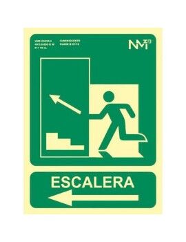 Cartel Archivo 2000 "SALIDA DE EMERGENCIA ESCALERA SUBE IZQUIERDA" PVC 22,4 x 30 cm