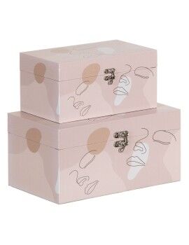 Caja Decorativa Rosa PVC Lona Papel DMF 30 x 18 x 15 cm (2 Piezas)