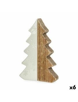 Figura Decorativa Árbol de Navidad Blanco Natural Madera Cerámica 3 x 21 x 14 cm (6 Unidades)