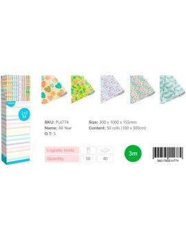 Papel de Embrulho Europrice Multicolor Rolo 1 x 3 m (50 Unidades)