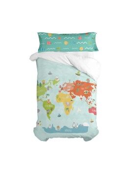 Conjunto de capa de edredom HappyFriday Happynois World Map Multicolor Solteiro 2 Peças