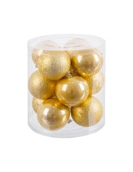 Bolas de Natal Ouro Dourado Plástico Ø 8 cm 19,5 X 19,5 X 22 CM (12 Unidades)